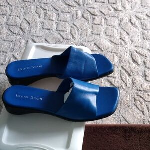 Laura Scott Blue Sandals Sleek Slip-On Design